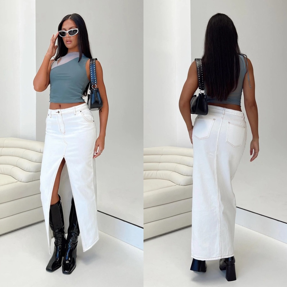 Lioness “Barbara” Split Midi Skirt in Porecelain